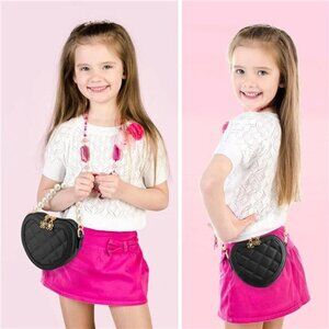 Girls Heart Shaped Purse  Cute Fashion Crossbody Kids Mini Black Childs